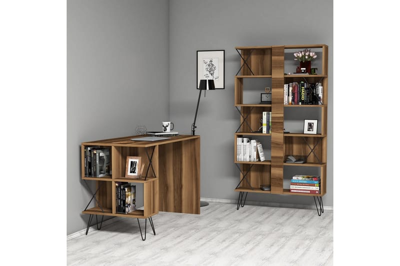 Hovdane Skrivbord 120 cm med Förvaring Hylla + Bokhylla - Svart/Ek/Brun - Möbler - Bord & matgrupper - Kontorsbord - Skrivbord