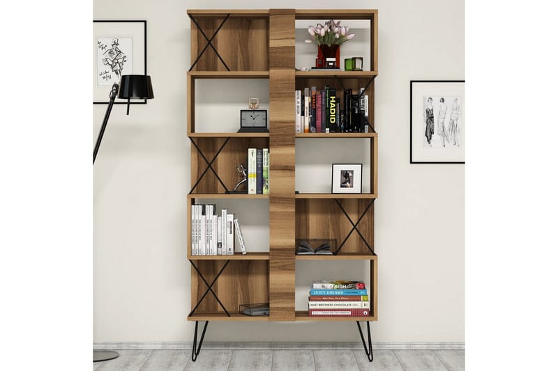 Hovdane Skrivbord 120 cm med Förvaring Hylla + Bokhylla - Svart/Ek/Brun - Möbler - Bord & matgrupper - Kontorsbord - Skrivbord