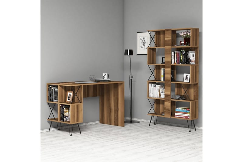 Hovdane Skrivbord 120 cm med Förvaring Hylla + Bokhylla - Svart/Ek/Brun - Möbler - Bord & matgrupper - Kontorsbord - Skrivbord