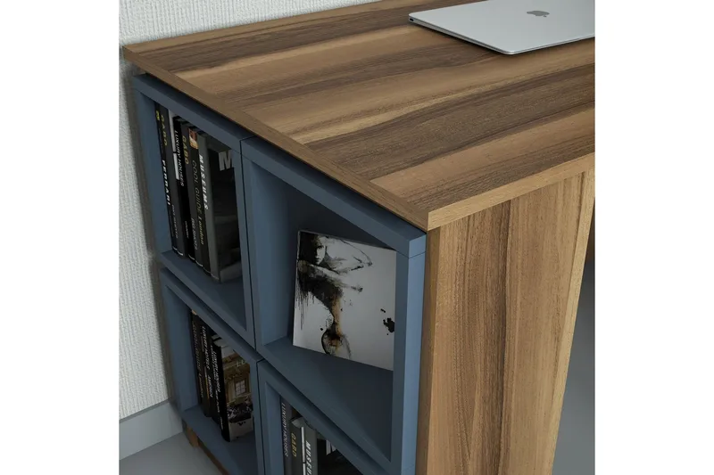 Hovdane Skrivbord 120 cm med Förvaring Hylla + Vägghylla - Brun/Blå - Möbler - Bord & matgrupper - Kontorsbord - Skrivbord