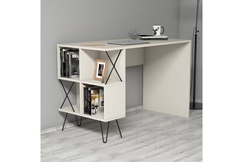 Hovdane Skrivbord 120 cm med Förvaring Hylla - Beige - Möbler - Bord & matgrupper - Kontorsbord - Skrivbord