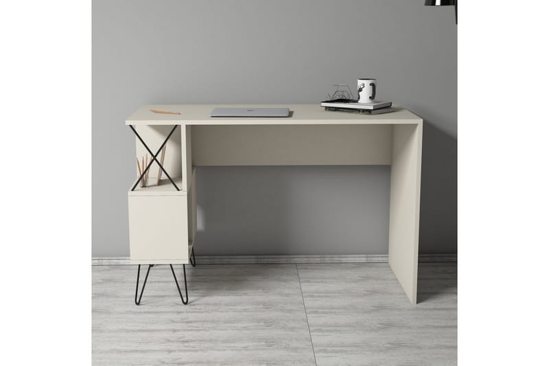 Hovdane Skrivbord 120 cm med Förvaring Hylla - Beige - Skrivbord