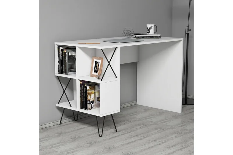 Hovdane Skrivbord 120 cm med Förvaring Hylla + Bokhylla - Extra Vit - Möbler - Bord & matgrupper - Kontorsbord - Skrivbord