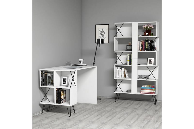 Hovdane Skrivbord 120 cm med Förvaring Hylla + Bokhylla, Extra Vit