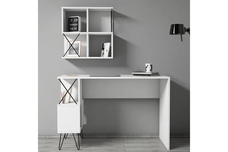 Hovdane Skrivbord 120 cm med Förvaring Hylla + Bokhylla Lite - Vit/Svart - Möbler - Bord & matgrupper - Kontorsbord - Skrivbord