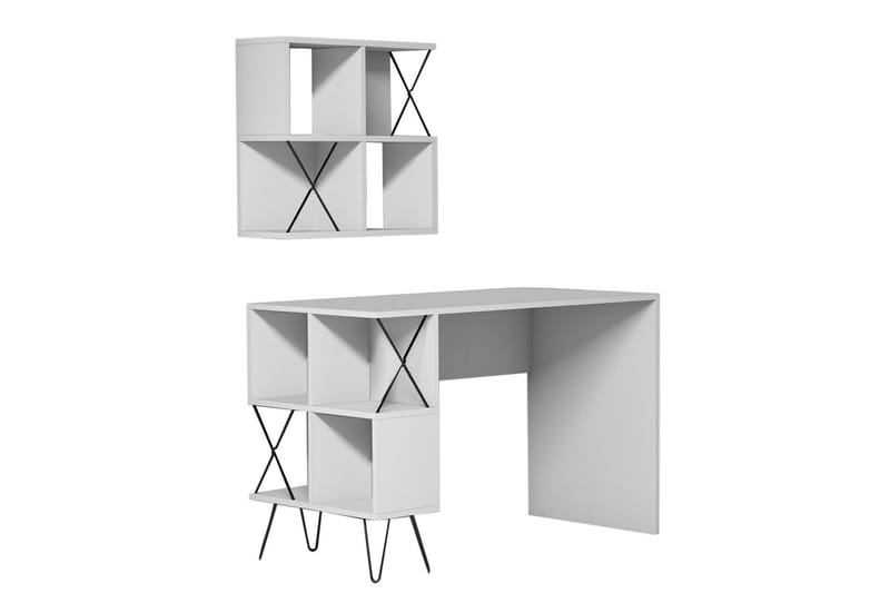 Hovdane Skrivbord 120 cm med Förvaring Hylla + Bokhylla Lite, Vit/Svart