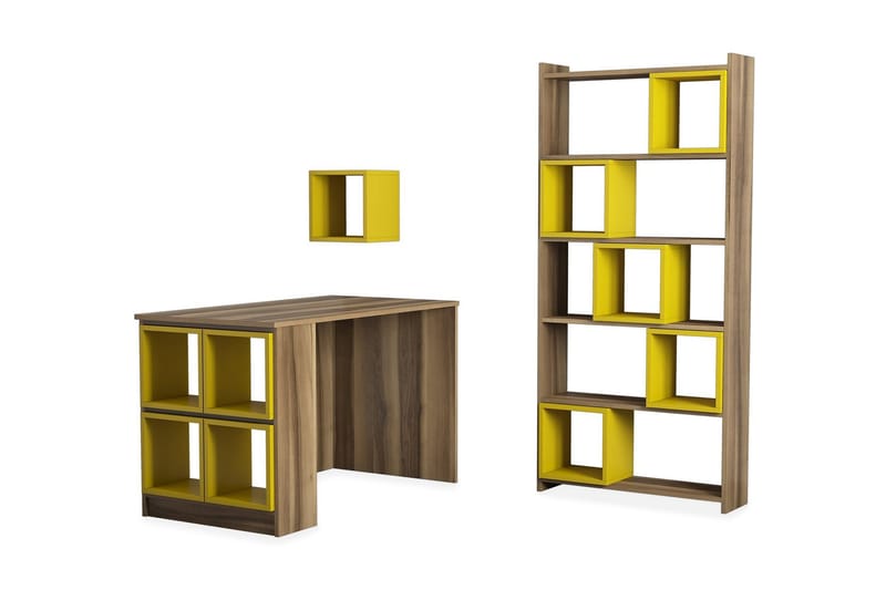 Hovdane Skrivbord 120 cm med Förvaring Hylla+Vägghylla+Bokhy - Brun/Gul - Möbler - Bord & matgrupper - Kontorsbord - Skrivbord