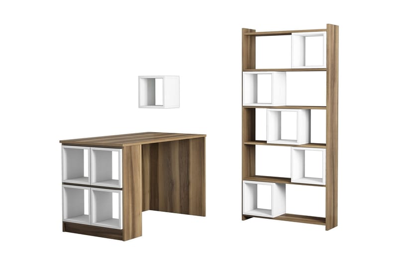 Hovdane Skrivbord 120 cm med Förvaring Hylla+Vägghylla+Bokhy - Brun/Vit - Möbler - Bord & matgrupper - Kontorsbord - Skrivbord