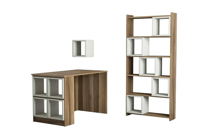 Hovdane Skrivbord 120 cm med Förvaring Hylla+Vägghylla+Bokhy - Ljusbrun - Möbler - Bord & matgrupper - Kontorsbord - Skrivbord