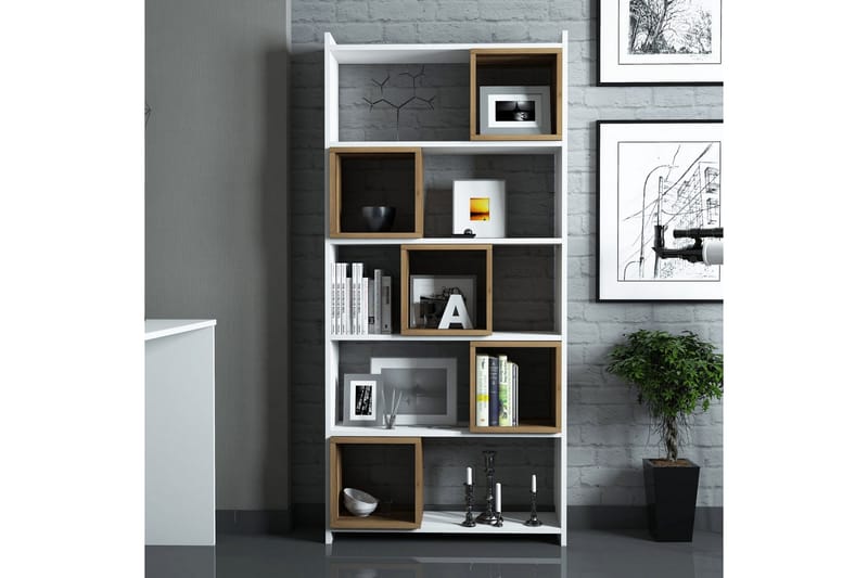 Hovdane Skrivbord 120 cm med Förvaring + Vägghylla + - Vit/Brun - Möbler - Bord & matgrupper - Kontorsbord - Skrivbord