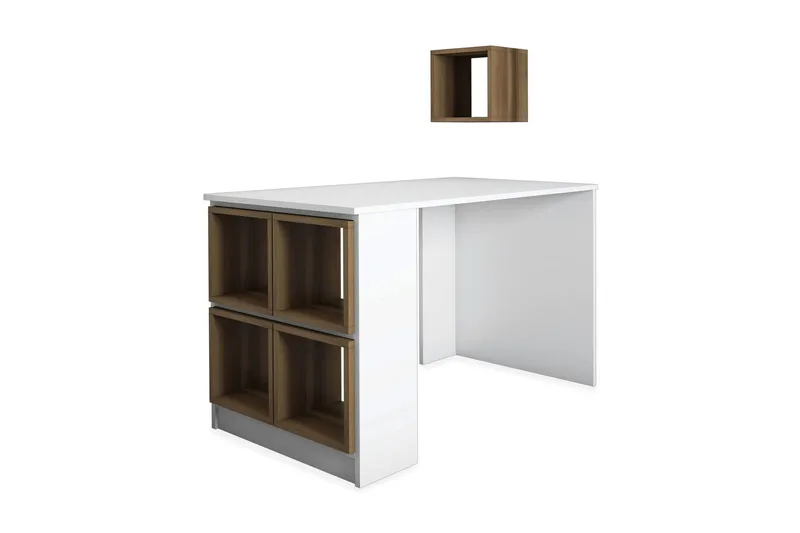 Hovdane Skrivbord 120 med Förvaring Hylla + Vägghylla - Vit/Brun/Ek - Möbler - Bord & matgrupper - Kontorsbord - Skrivbord