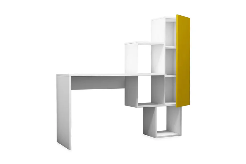 Hovdane Skrivbord 145 cm med Förvaring Hyllor + Skåp - Vit/Gul - Möbler - Bord & matgrupper - Kontorsbord - Skrivbord
