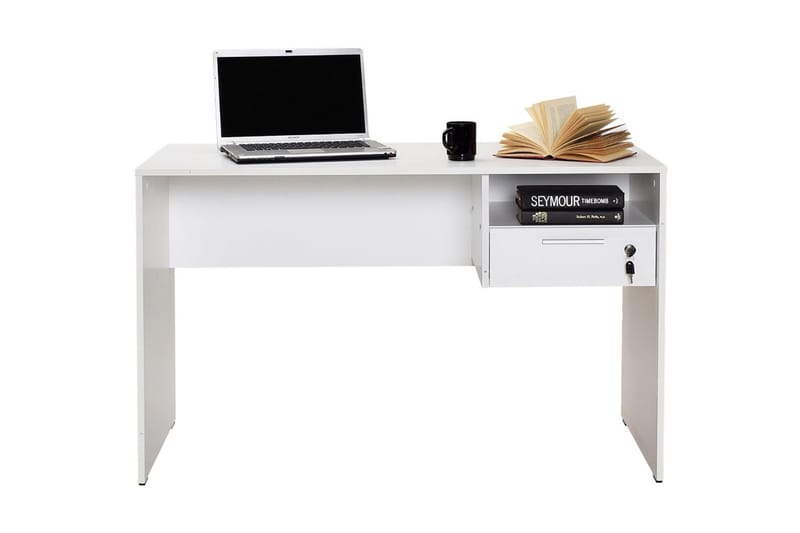 Irbene Skrivbord 120 cm med Förvaring Hyllor + Låsbar Låda - Vit - Skrivbord