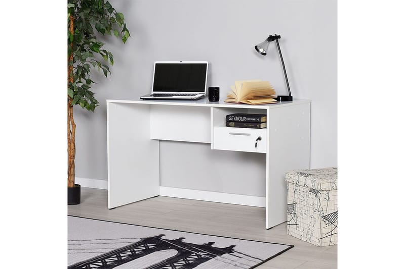 Irbene Skrivbord 120 cm med Förvaring Hyllor + Låsbar Låda - Vit - Möbler - Bord & matgrupper - Kontorsbord - Skrivbord
