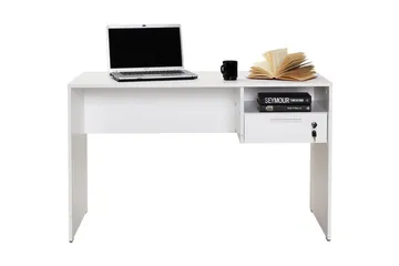 Irbene Skrivbord 120 cm med Förvaring Hyllor + Låsbar Låda - Vit - Möbler - Bord & matgrupper - Kontorsbord - Skrivbord