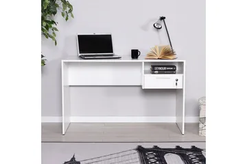 Irbene Skrivbord 120 cm med Förvaring Hyllor + Låsbar Låda - Vit - Möbler - Bord & matgrupper - Kontorsbord - Skrivbord