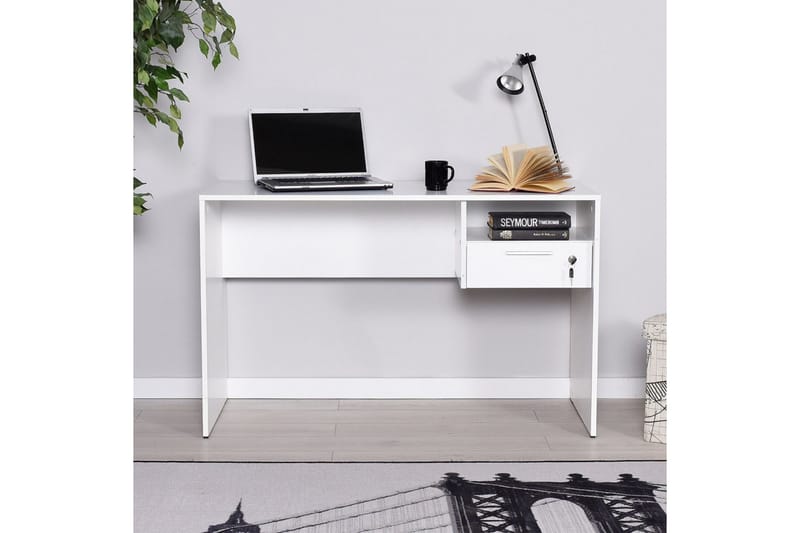 Irbene Skrivbord 120 cm med Förvaring Hyllor + Låsbar Låda - Vit - Möbler - Bord & matgrupper - Kontorsbord - Skrivbord