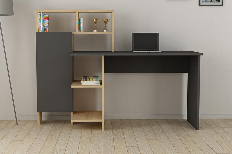 Irbene Skrivbord 135 cm med Förvaring Hyllor + Skåp - Antracit/Natur - Möbler - Bord & matgrupper - Kontorsbord - Skrivbord