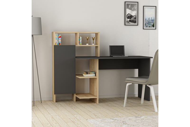 Irbene Skrivbord 135 cm med Förvaring Hyllor + Skåp - Antracit/Natur - Möbler - Bord & matgrupper - Kontorsbord - Skrivbord