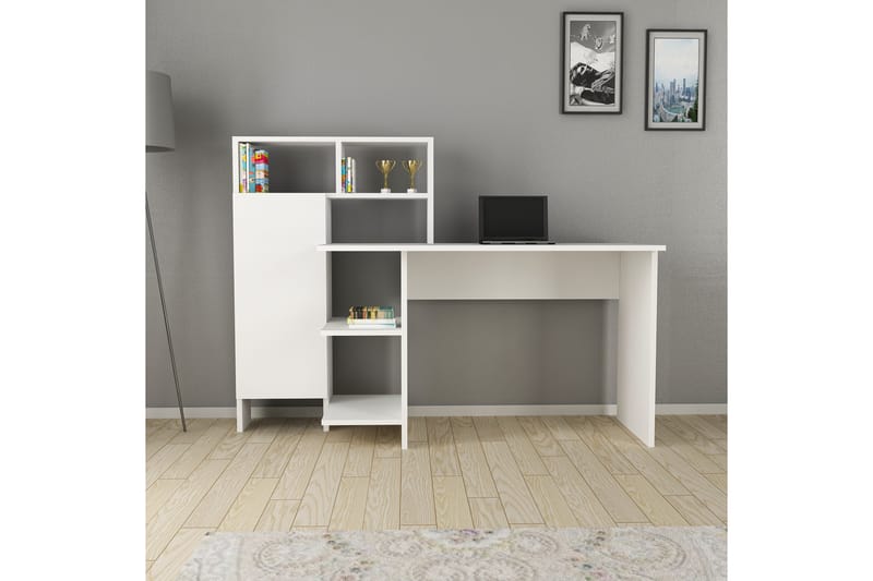 Irbene Skrivbord 135 cm med Förvaring Hyllor + Skåp - Vit - Skrivbord