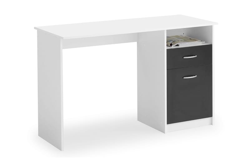 Jackson Skrivbord 123 cm med Förvaring Hylla + Låda + Skåp - Vit/Svart - Skrivbord