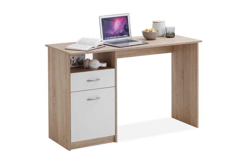 Jackson Skrivbord 123 cm med Förvaring Hylla + Låda + Skåp - Vit/Tr�ä - Skrivbord