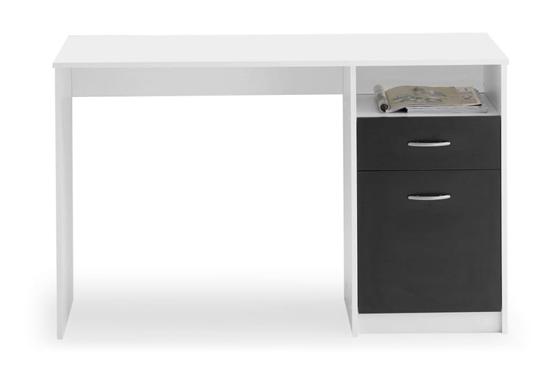 Jackson Skrivbord 123 cm med Förvaring Hylla + Låda + Skåp, Vit/Svart