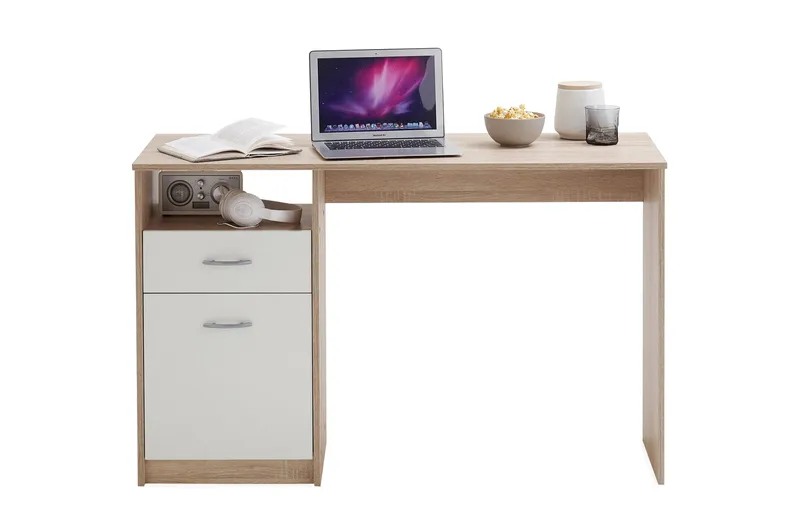 Jackson Skrivbord 123 cm med Förvaring Hylla + Låda + Skåp, Vit/Trä