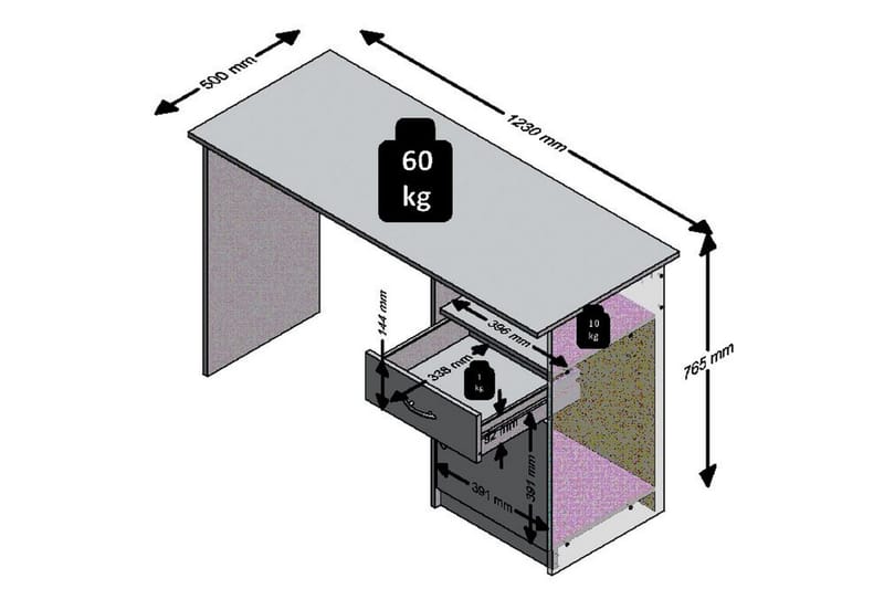 Jackson Skrivbord 123 cm med Förvaring Låda + Skåp + Hylla - Betonggrå/Vit - Skrivbord