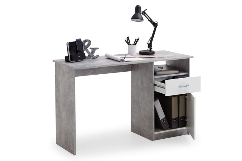 Jackson Skrivbord 123 cm med Förvaring Låda + Skåp + Hylla - Betonggrå/Vit - Möbler - Bord & matgrupper - Kontorsbord - Skrivbord