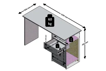 Jackson Skrivbord 123 cm med Förvaring Låda + Skåp + Hylla - Betonggrå/Vit - Möbler - Bord & matgrupper - Kontorsbord - Skrivbord