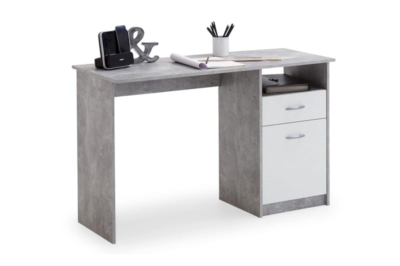 Jackson Skrivbord 123 cm med Förvaring Låda + Skåp + Hylla - Betonggrå/Vit - Möbler - Bord & matgrupper - Kontorsbord - Skrivbord