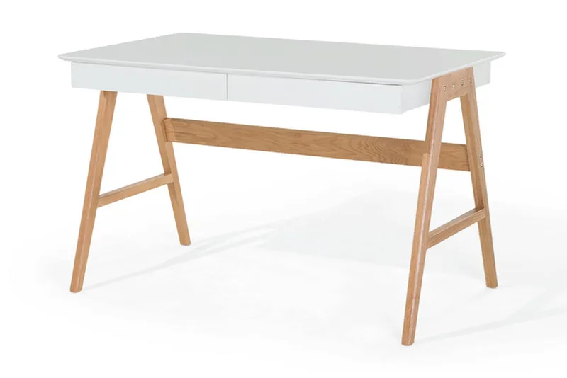 Jahnyia Skrivbord 120 cm med Förvaring 2 Lådor - Vit/Ek - Möbler - Bord & matgrupper - Kontorsbord - Skrivbord