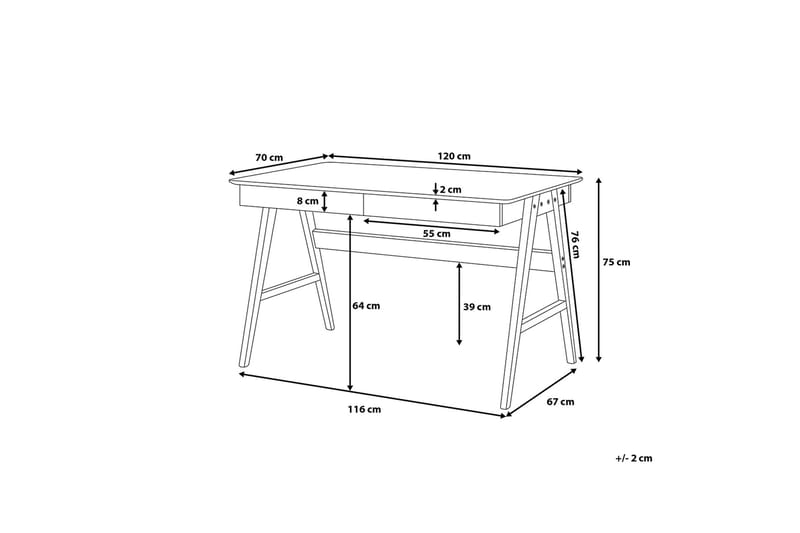 Jahnyia Skrivbord 120 cm med Förvaring 2 Lådor - Vit/Ek - Skrivbord