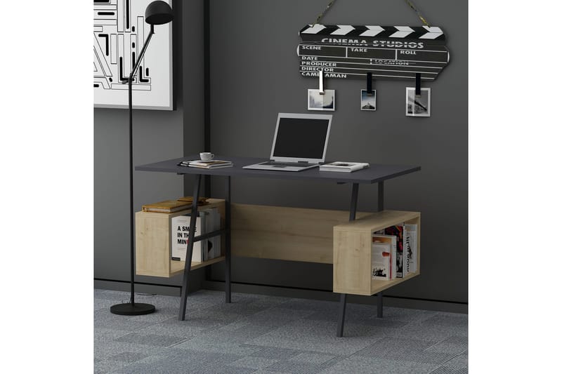 Kaynta Skrivbord 120x73,8x120 cm med förvaring - Grå/Brun - Skrivbord