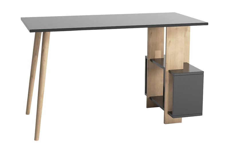 Keachi Side Skrivbord 120 cm med Förvaring Hyllor - Antracit/Natur/Brun - Skrivbord