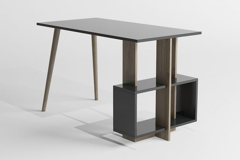 Keachi Side Skrivbord 120 cm med Förvaring Hyllor - Antracit/Valnötsbrun - Skrivbord