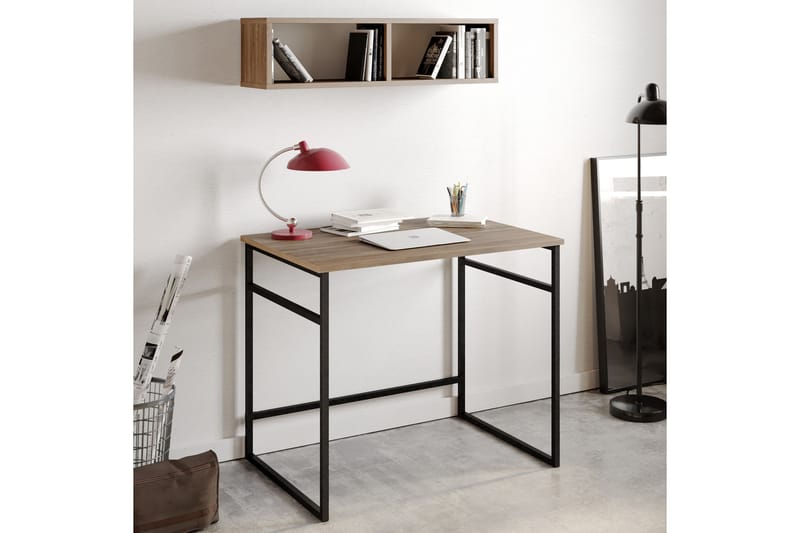 Klingbo Skrivbord 90 cm med Förvaring Vägghylla - Ljusbrun - Möbler - Bord & matgrupper - Kontorsbord - Skrivbord