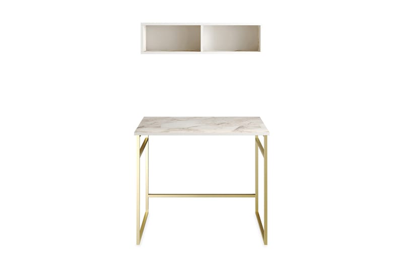 Klingbo Skrivbord 90 cm med Förvaring Vägghylla Marmormönste - Guld - Möbler - Bord & matgrupper - Kontorsbord - Skrivbord