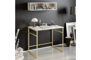Klingbo Skrivbord 90 cm med Förvaring Vägghylla Marmormönste - Guld - Möbler - Bord & matgrupper - Kontorsbord - Skrivbord