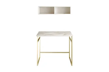 Klingbo Skrivbord 90 cm med Förvaring Vägghylla Marmormönste - Guld - Möbler - Bord & matgrupper - Kontorsbord - Skrivbord
