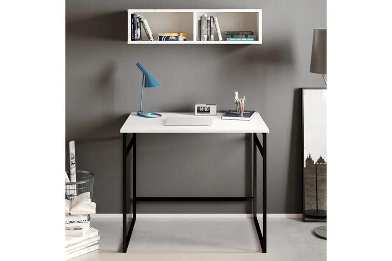 Klingbo Skrivbord 90 cm med Förvaring Vägghylla, Vit