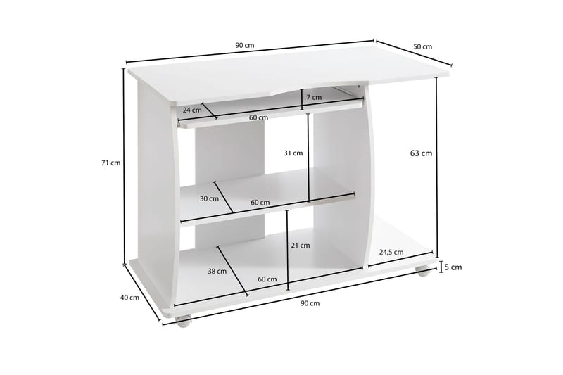 Lamesteer Skrivbord 90 cm med Förvaring Hyllor på Hjul - Vit - Möbler - Bord & matgrupper - Kontorsbord - Skrivbord