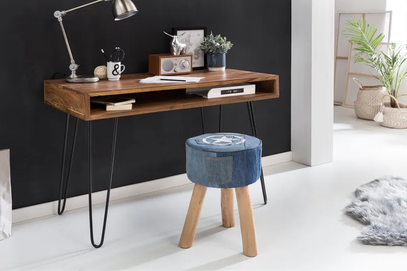 Langner Skrivbord 110 cm med Förvaring Hylla - Massivt Trä/Svart - Möbler - Bord & matgrupper - Kontorsbord - Skrivbord