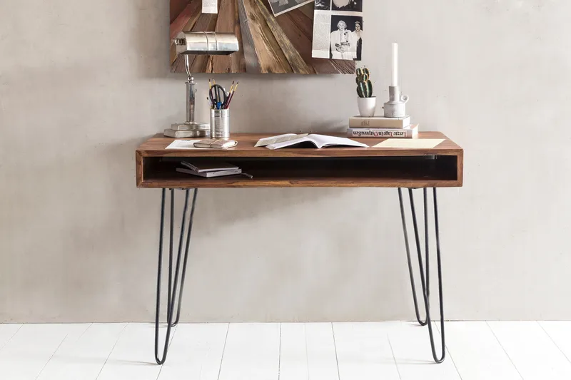 Langner Skrivbord 110 cm med Förvaring Hylla - Massivt Trä/Svart - Möbler - Bord & matgrupper - Kontorsbord - Skrivbord