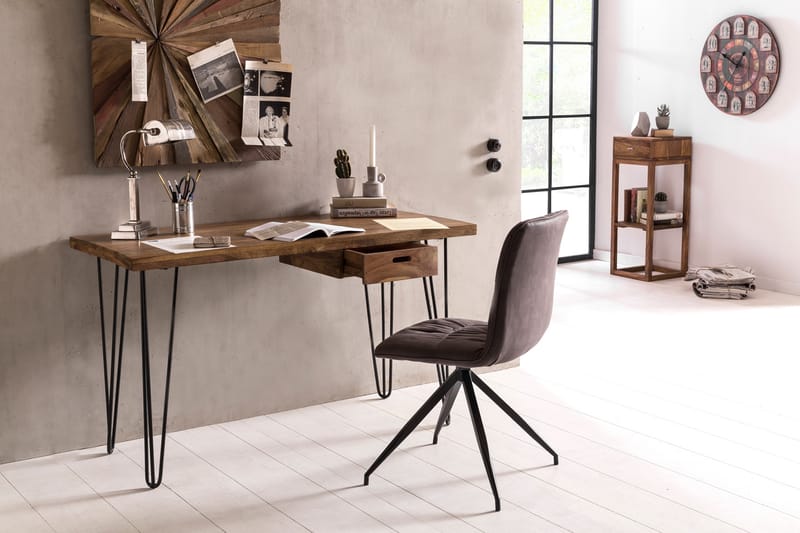 Langner Skrivbord 130 cm med Förvaring Låda - Massivt Trä/Svart - Möbler - Bord & matgrupper - Kontorsbord - Skrivbord