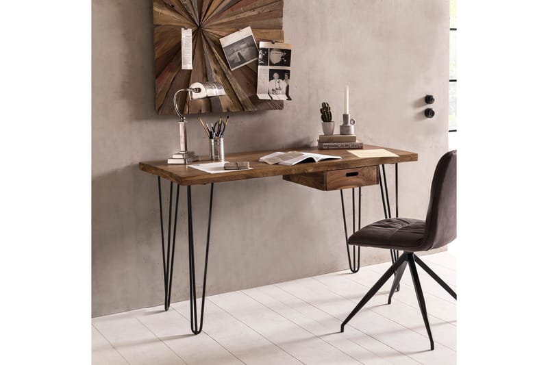 Langner Skrivbord 130 cm med Förvaring Låda - Massivt Trä/Svart - Möbler - Bord & matgrupper - Kontorsbord - Skrivbord