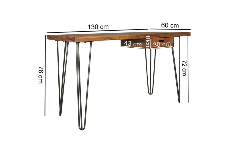 Langner Skrivbord 130 cm med Förvaring Låda - Massivt Trä/Svart - Skrivbord