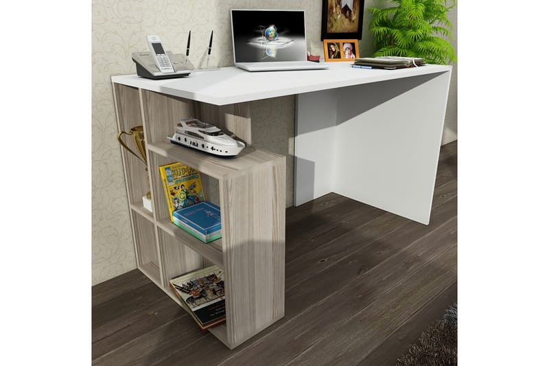 Laracha Skrivbord 120 cm med Förvaring Hyllor - Vit - Skrivbord