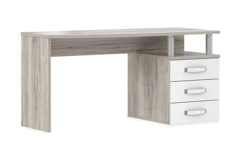 Latrish Skrivbord 138 cm med Förvaring Hylla + 3 Lådor, Brun/Vit